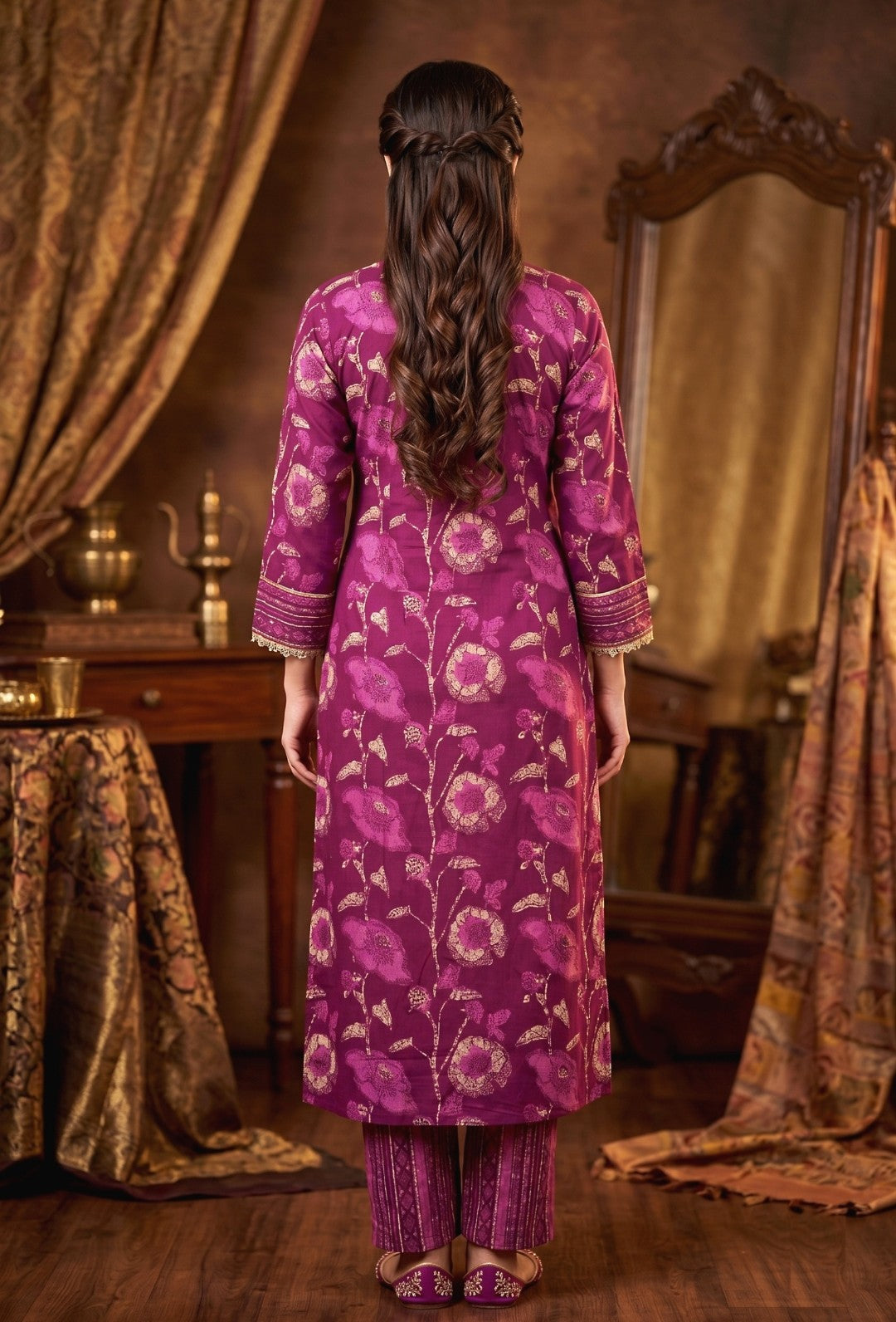 Akshara Wine Cotton Salwar Suit Set For Women