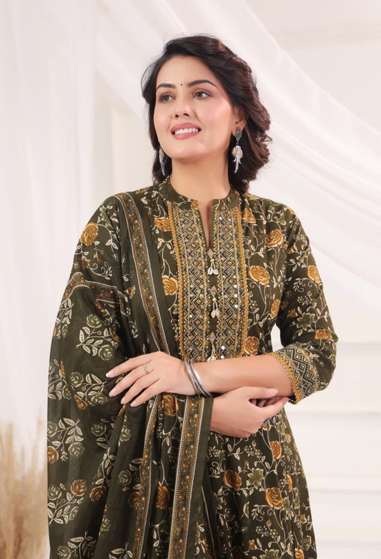Aishani Green Premium Jaipur Cotton Anarkali Set With Dupatta