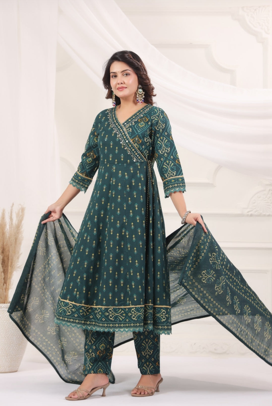Omkari Green Premium Jaipur Cotton Anarkali Set With Dupatta