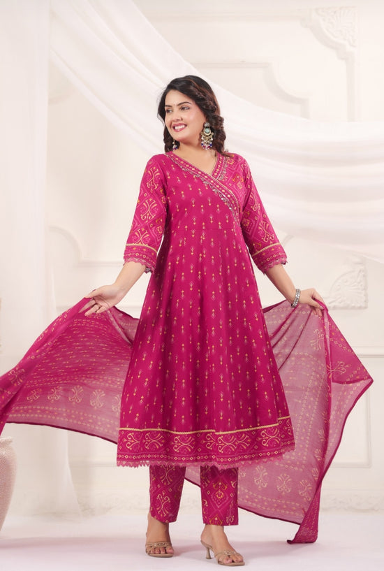 Chandrika Pink Premium Jaipur Cotton Anarkali Set With Dupatta