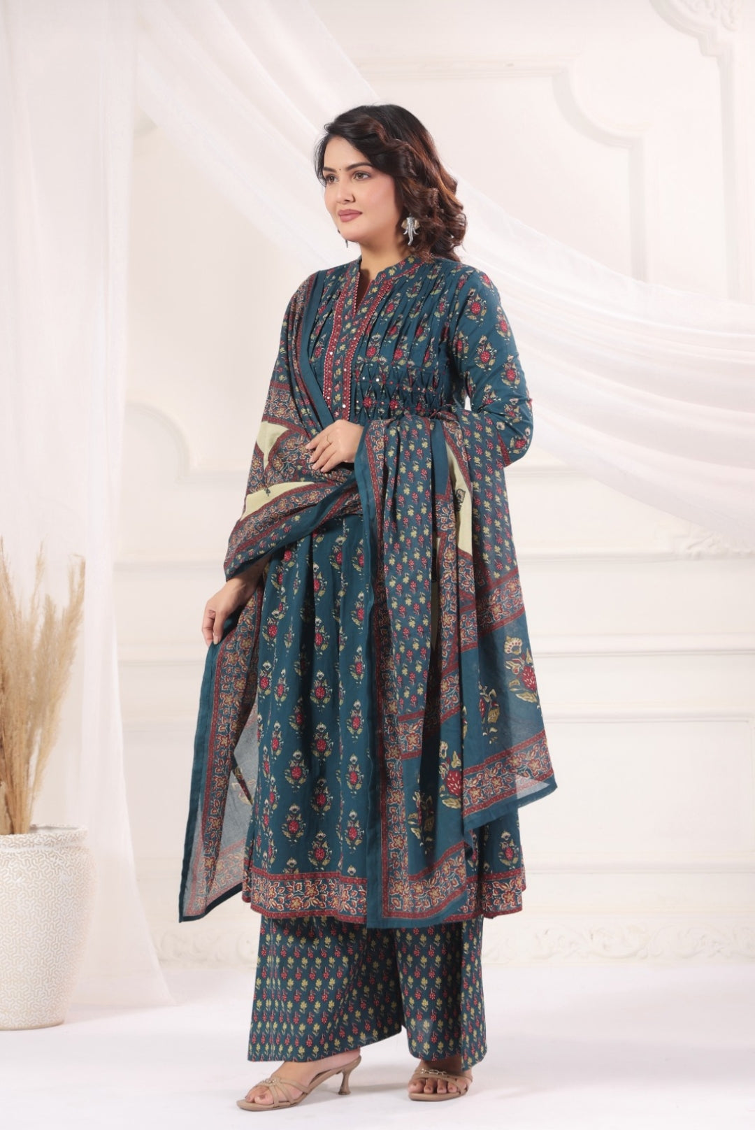 Bhanu Blue Cotton A Line Suit Set With Pockets For Women