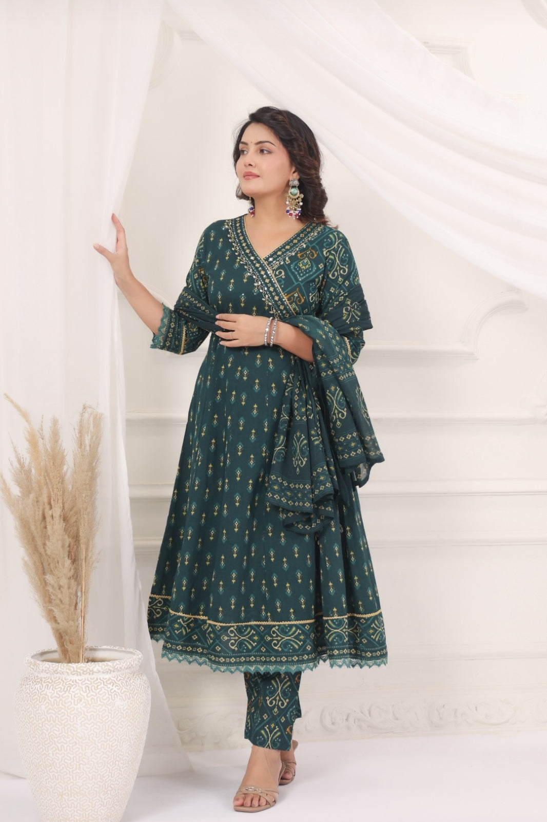 Omkari Green Premium Jaipur Cotton Anarkali Set With Dupatta