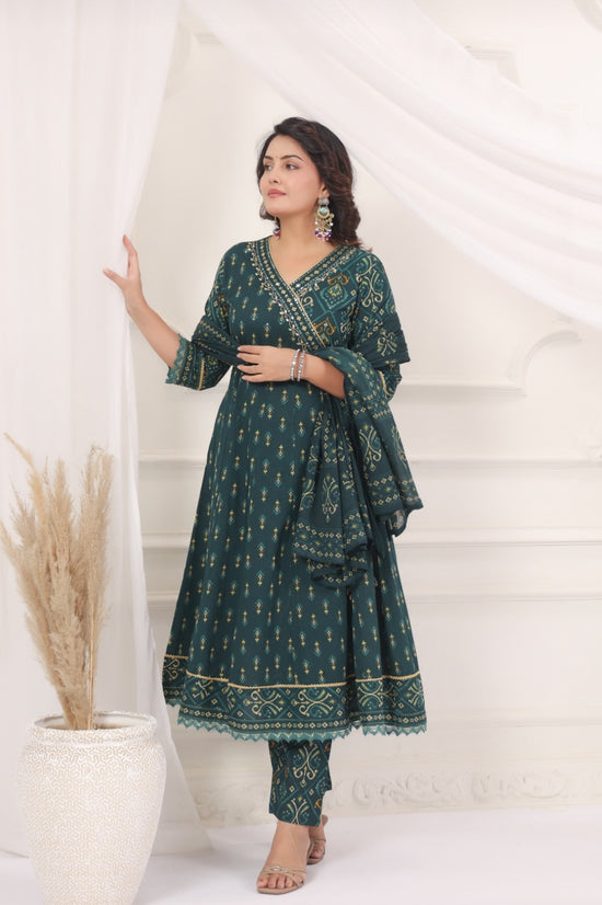 Omkari Green Premium Jaipur Cotton Anarkali Set With Dupatta
