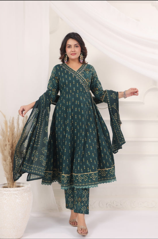 Omkari Green Premium Jaipur Cotton Anarkali Set With Dupatta