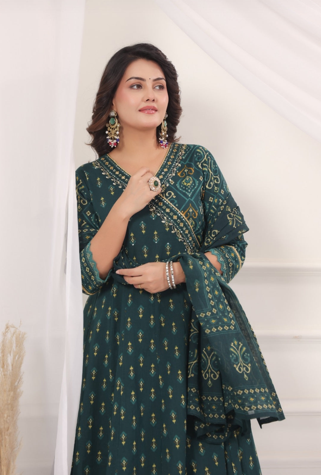 Omkari Green Premium Jaipur Cotton Anarkali Set With Dupatta