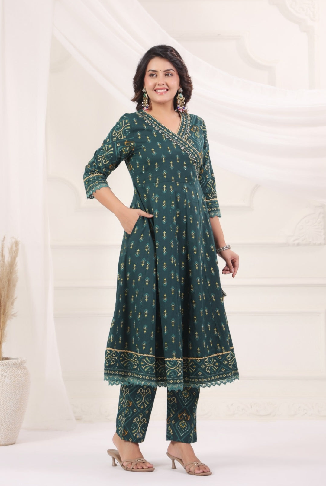 Omkari Green Premium Jaipur Cotton Anarkali Set With Dupatta