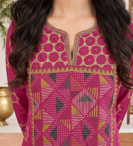 Abhaya Pink Premium Cotton Straight Salwar Suit Set For Women
