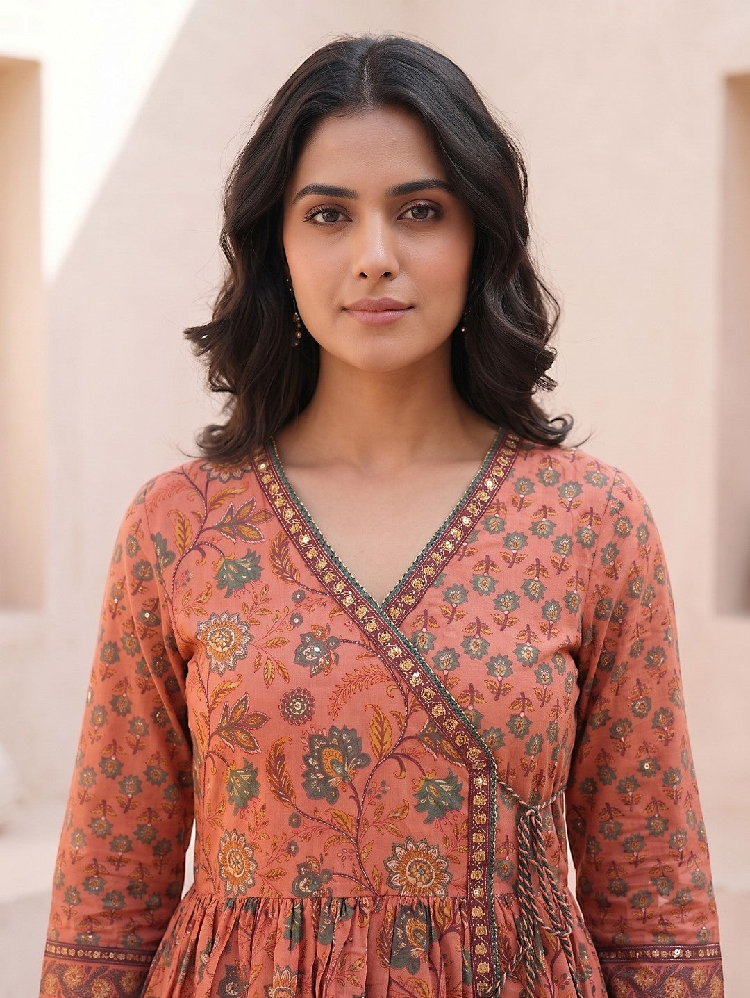 Chaitali Peach Premium Cotton Anarkali Set With Dupatta