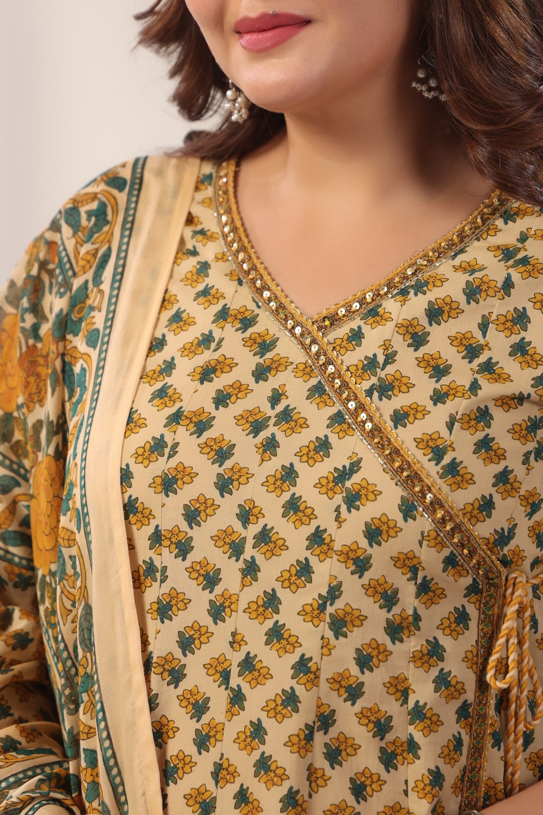 Akshara Yellow Cotton Anarkali Suit Set For Women