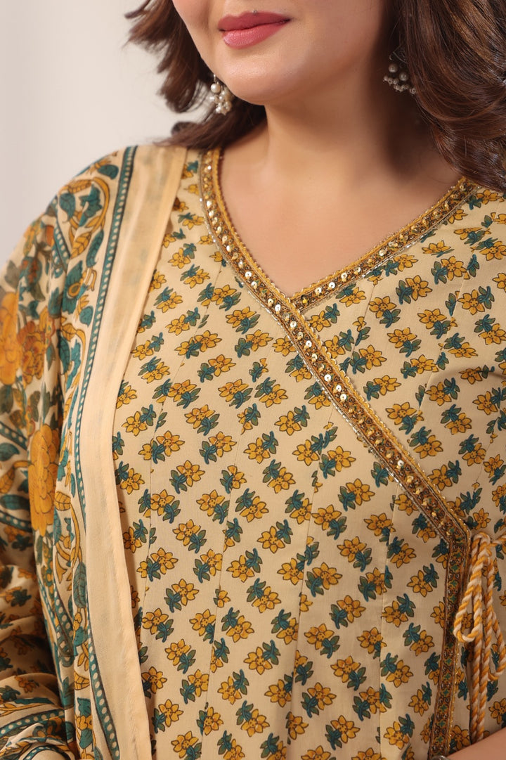 Akshara Yellow Cotton Anarkali Suit Set For Women