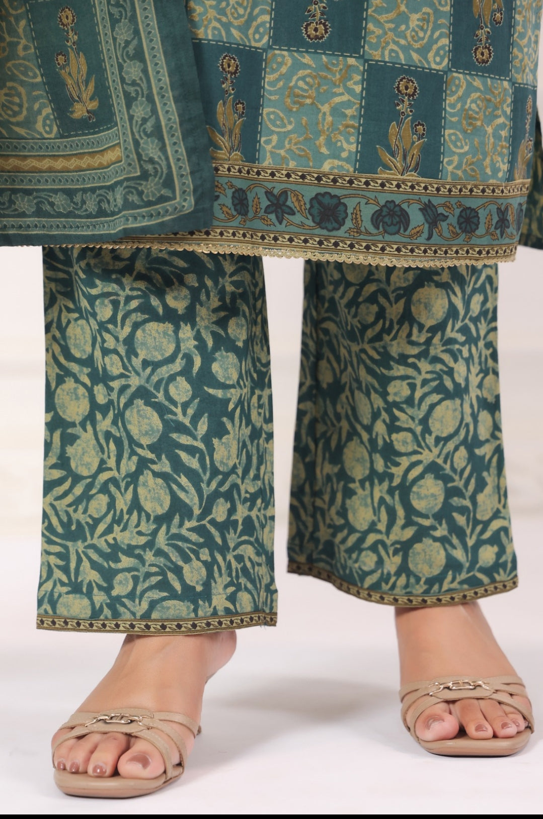 Pranavi Teal Premium Cotton Straight Salwar Suit Set For Women