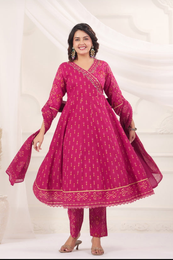 Chandrika Pink Premium Jaipur Cotton Anarkali Set With Dupatta