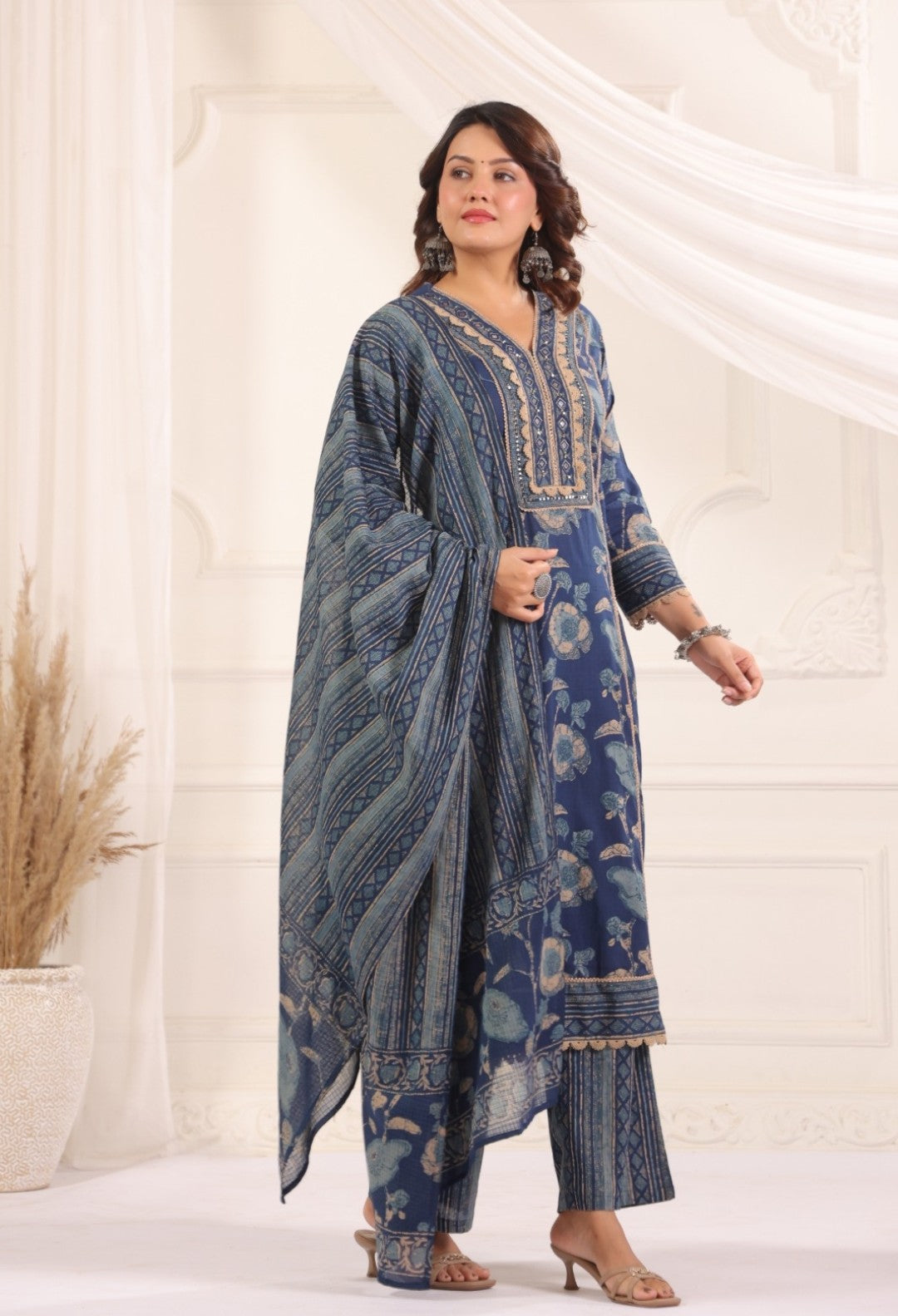 Lina Blue Cotton Salwar Suit Set For Women