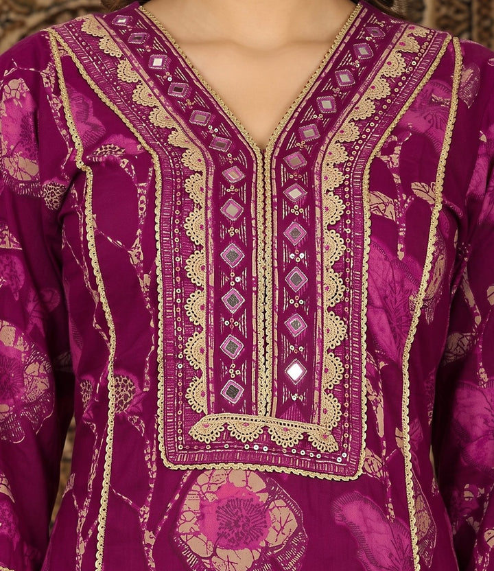 Akshara Wine Cotton Salwar Suit Set For Women