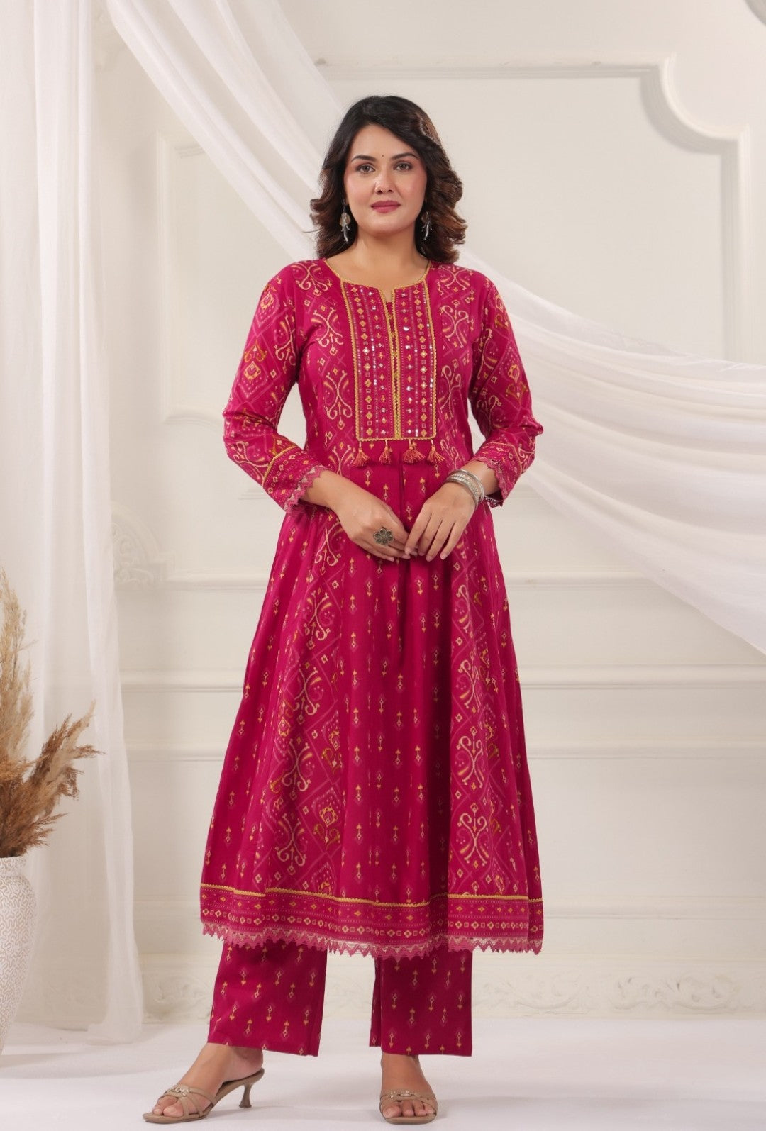 Padma Pink Premium Cotton Anarkali Set With Dupatta