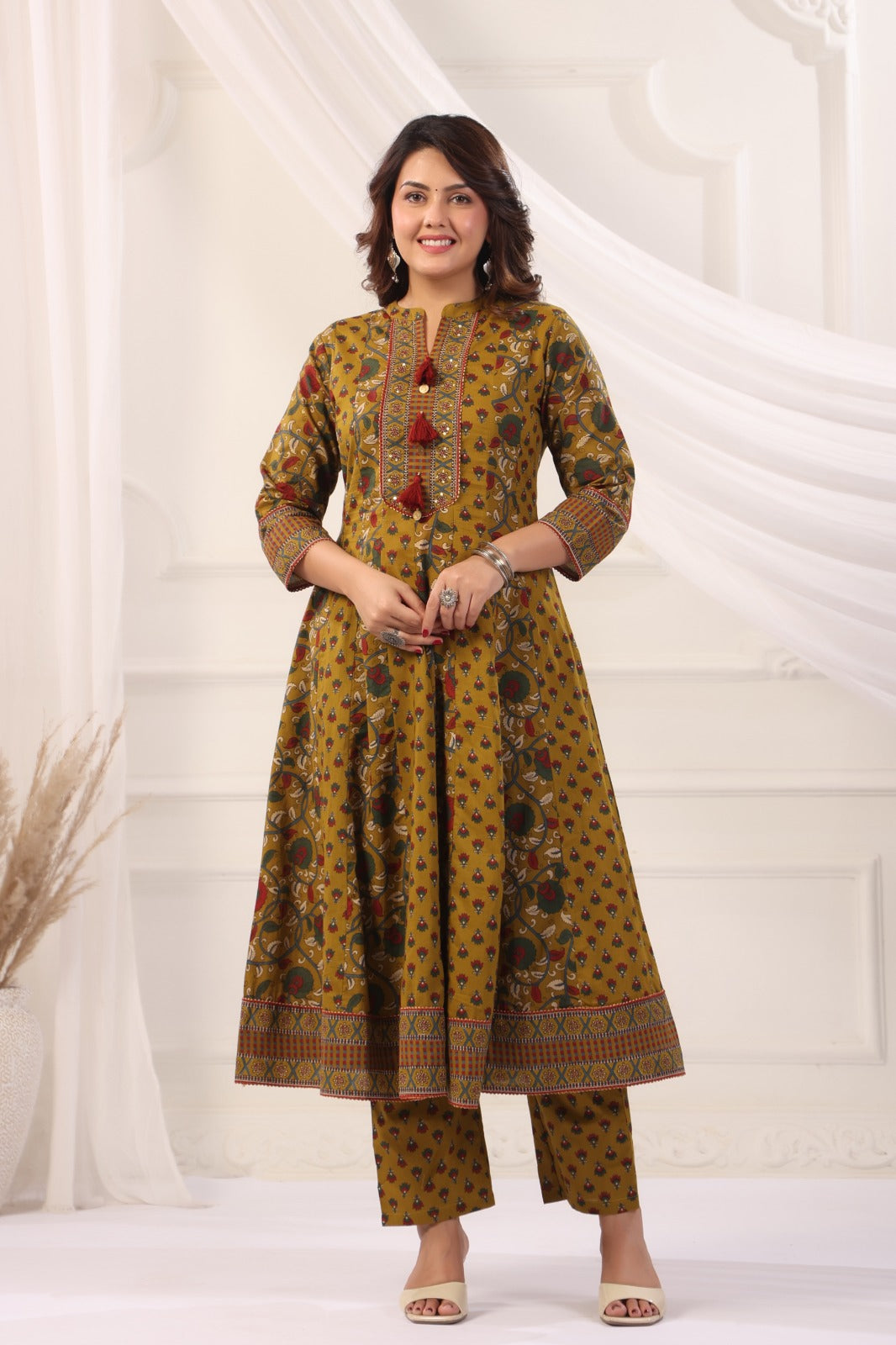 Gayatri Mustard Cotton Anarkali Suit Set