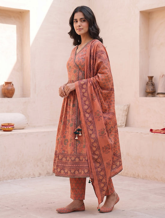 Chaitali Peach Premium Cotton Anarkali Set With Dupatta