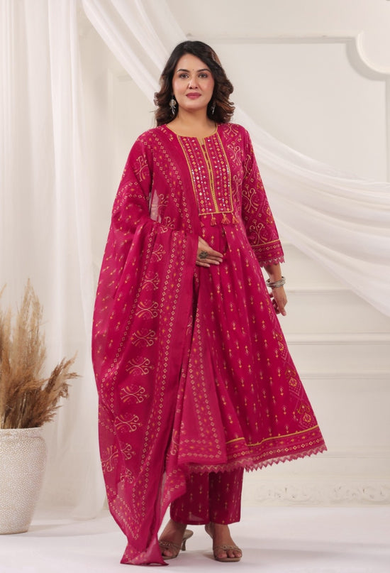 Padma Pink Premium Cotton Anarkali Set With Dupatta