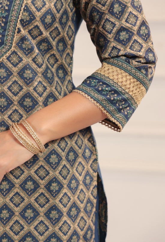 Bhanu Blue Cotton Straight Salwar Suit Set For Women